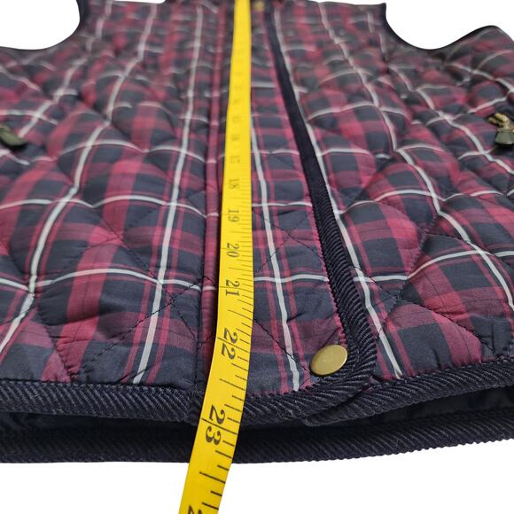 Talbots Womens Quilted Plaid Vest Size Small Petite Red Navy Full Zip Snap Front - Picture 12 of 12